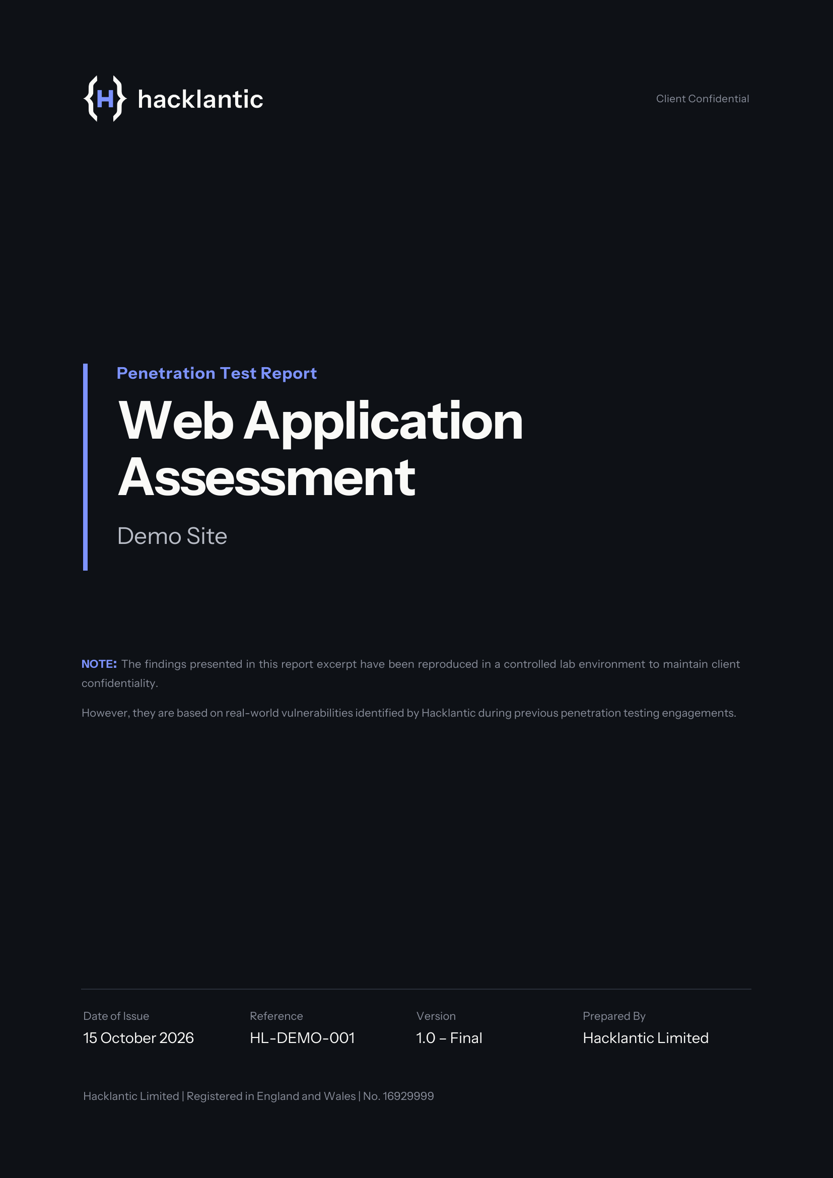 Hacklantic penetration test report cover - Web Application Assessment